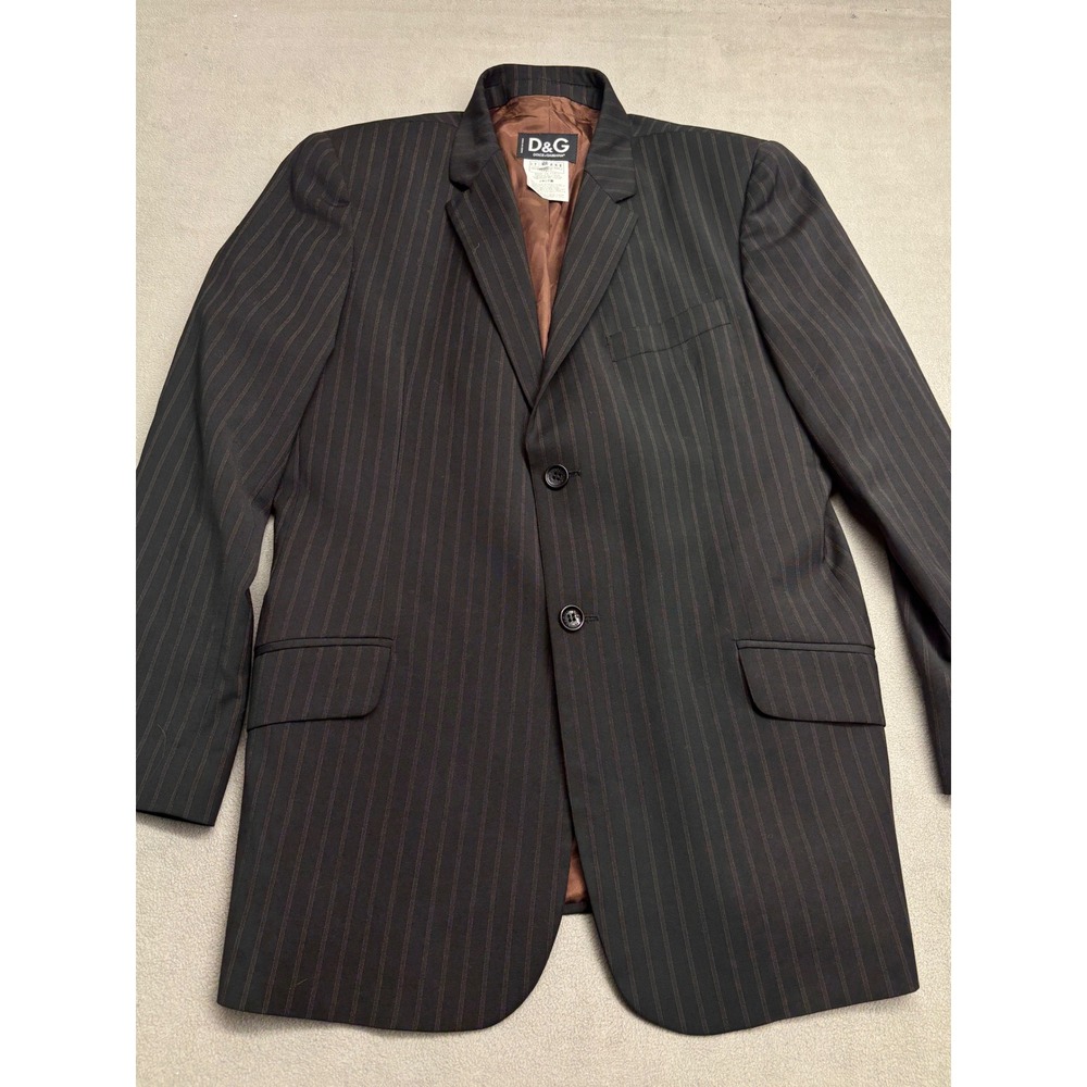 D&G Dolce & Gabbana Mens Pinstripe Blazer Jacket IT 50 Made in Italy Black Wool